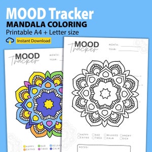 Mood Tracker afdrukbare mandala, maandelijkse stemmingstracker, mandala kleur op nummer van de maand, Daily Mood Tracker, dagboeksjabloon
