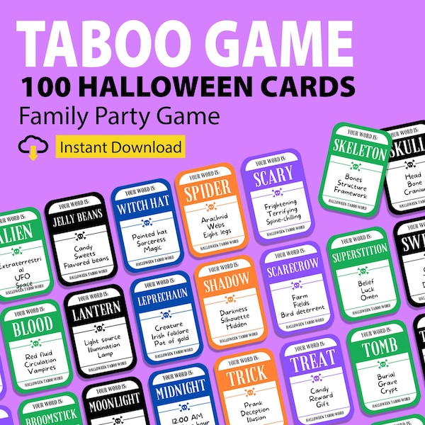 Halloween Taboo Game Printable, Family-Friendly Halloween Games, Funny Halloween Party Games, Halloween Classroom Activity