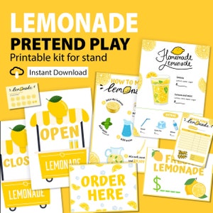 Lemonade Stand Pretend Play Printable Kit, Dramatic Play Menu, Summer Activity, Lemonade Making Role Play for Children, INSTANT DOWNLOAD