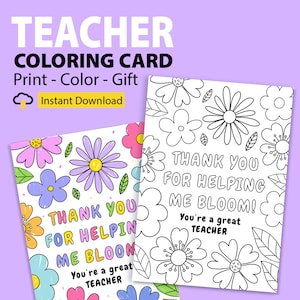 Teacher Appreciation Coloring Card Printable, Teacher Personalized Gift, Teacher Thank You Card, Preschool, Kindergarten, Do It Yourself