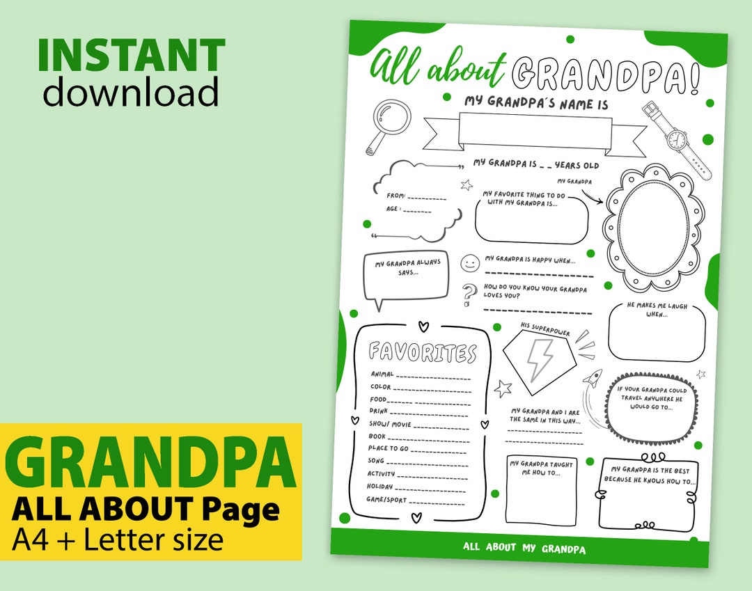 All About My Grandpa Printable Interview DIY Birthday &amp; - Etsy