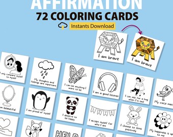 子供向けの肯定的な塗り絵カード、ポジティブな成長マインドセット、塗り絵用のミニ親切カード、印刷可能な親切カード、ポジティブ思考カード