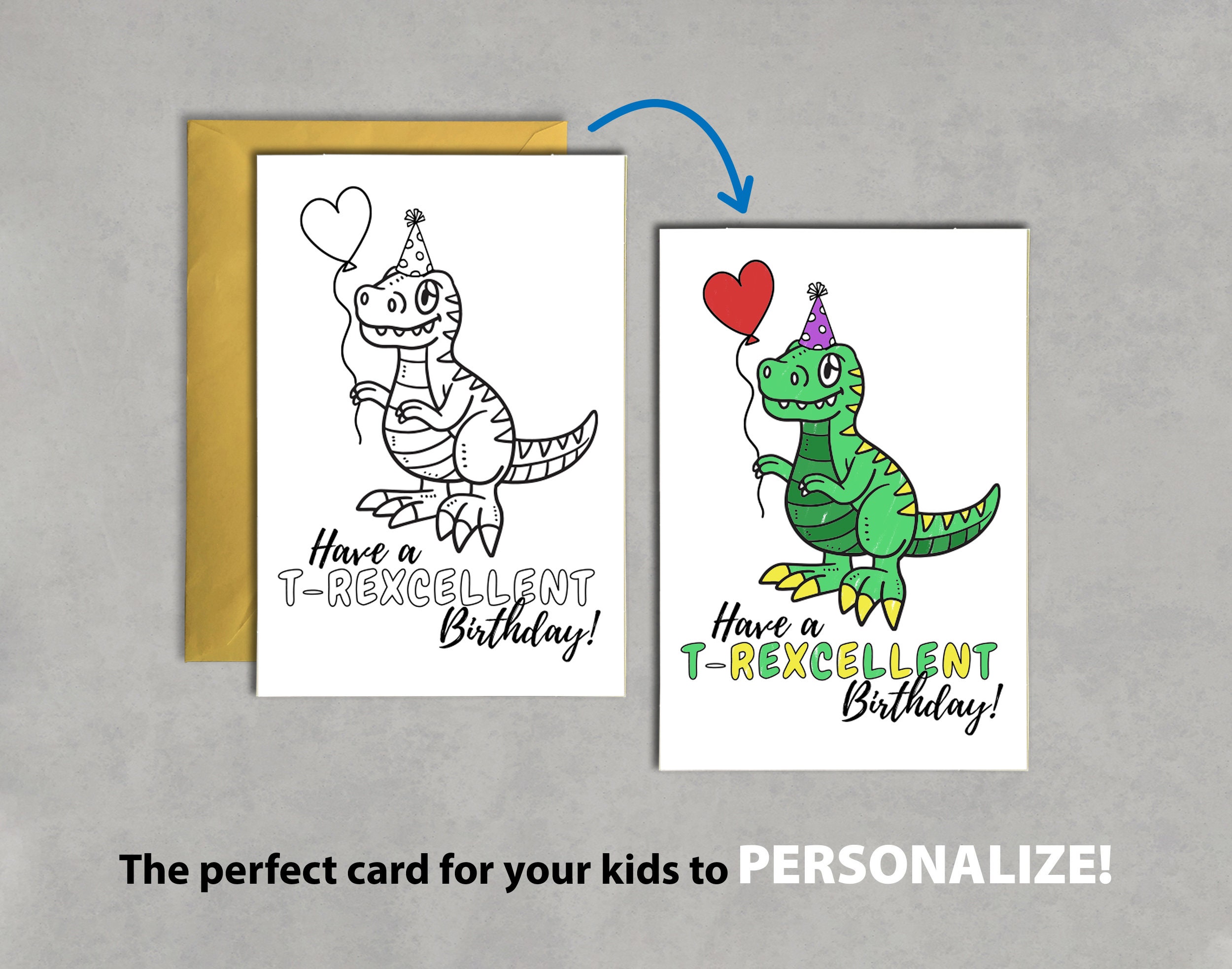 Dinosaur Birthday Coloring Card Printable, Funny Dino Birthday Card for