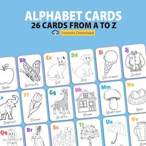 Animals Alphabet Coloring Cards: Preschool Printable Activity (PDF Download A4/Letter Size)
