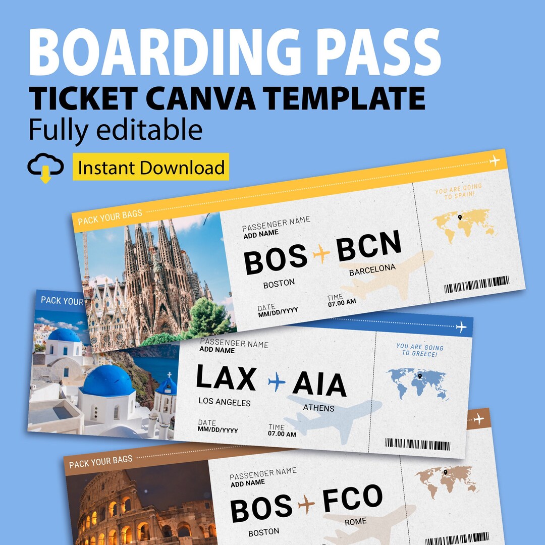 Editable Boarding Pass Surprise Template at CANVA, Printable Boarding ...