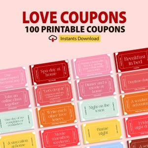 100 Love Coupon Book Printable, Valentines Day Coupons, Gift for him, Gift for her, Couple Gift, Anniversary Gift, Love Vouchers