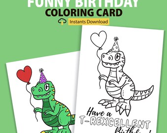 Dinosaur Birthday Coloring Card: Funny Dino Party (Digital Download)