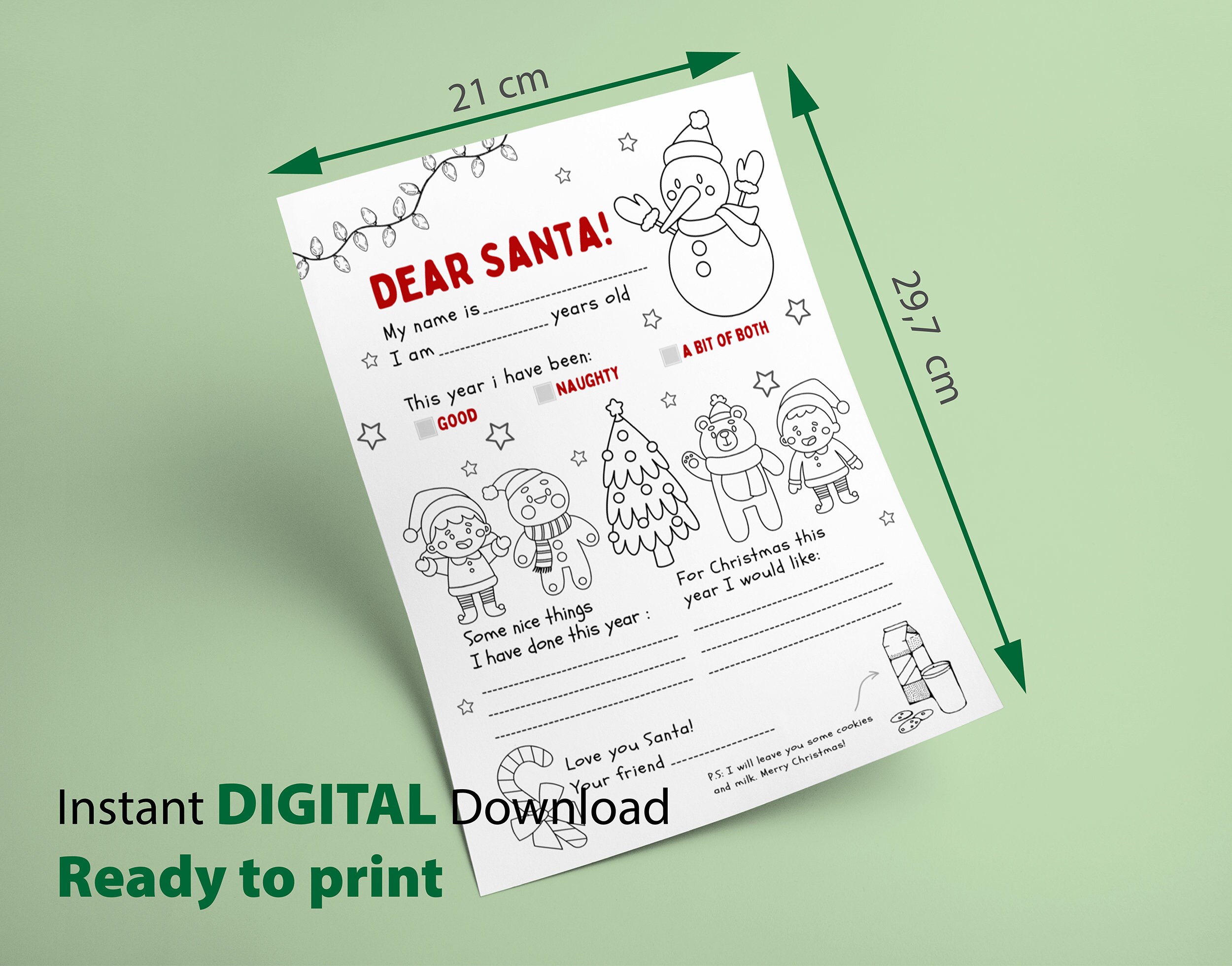 Letter to Santa Coloring Page PRINTABLE Kids Letter to Santa - Etsy UK
