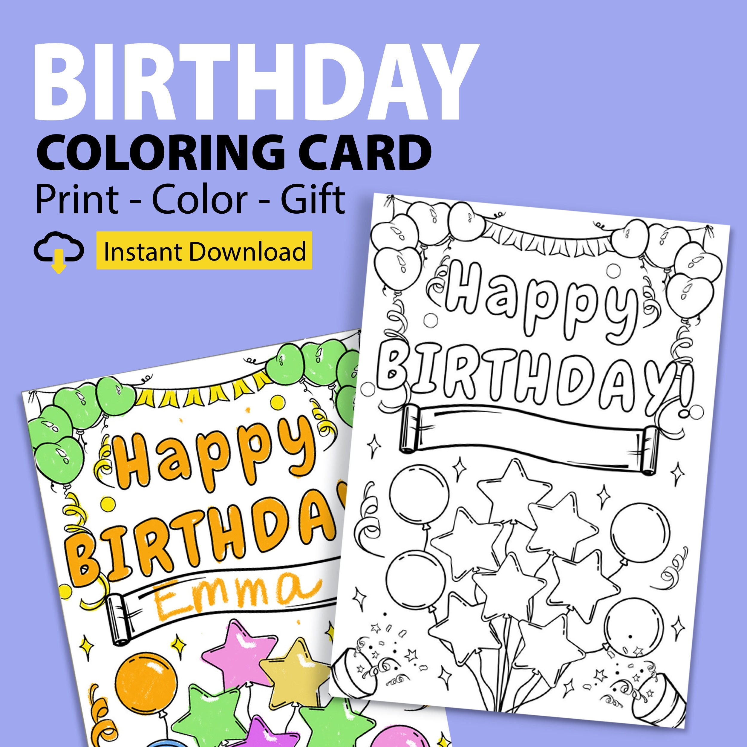 PRINTABLE Happy Birthday Coloring Card for Kids, Birthday Color Your ...
