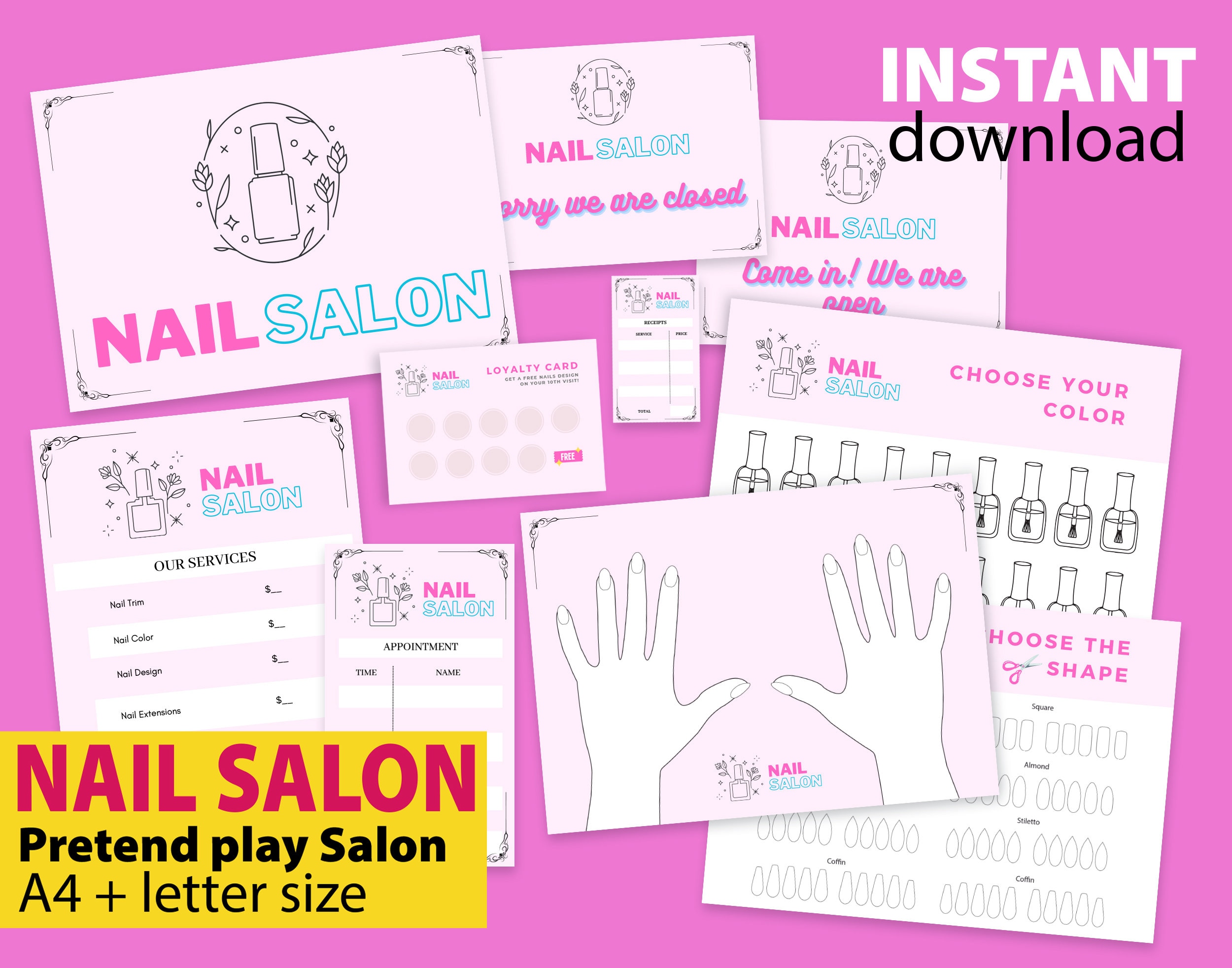 Pretend Play Nail Salon Printable, Kids Manicure Play, Kids Pretend