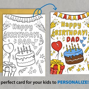 Dad Birthday Coloring Card Printable for Kids, DIY Birthday Card for ...