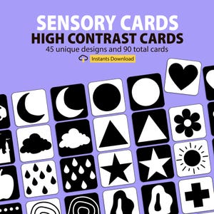 High Contrast Baby Cards Bundle, Printable Montessori Black and White Sensory Cards for Infant Stimulation, Baby Sensory Flash Cards