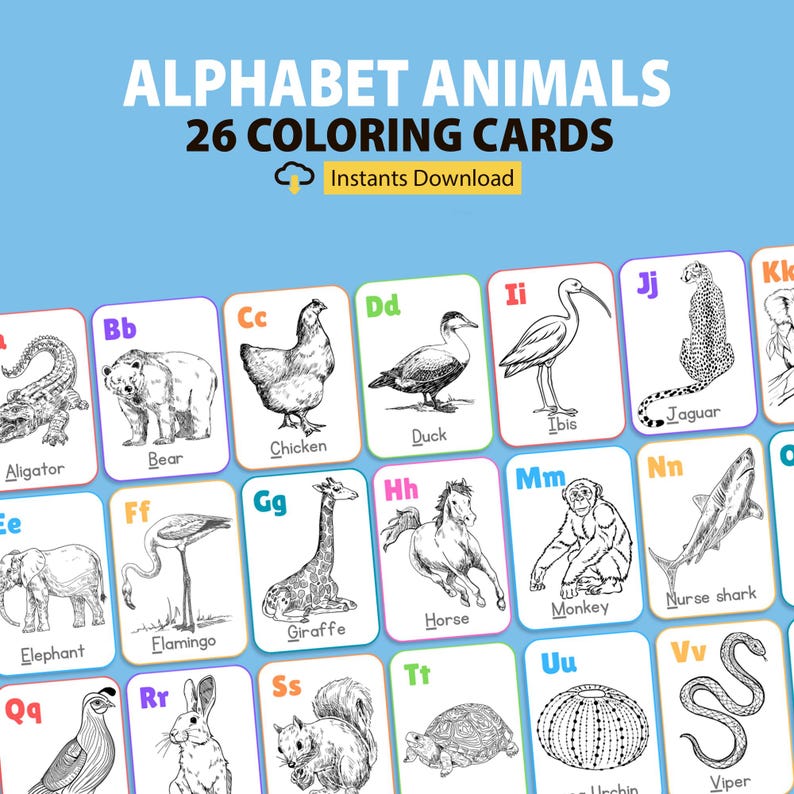 Printable Animal Alphabet Cards Set, Instant Download ABC Flashcards ...