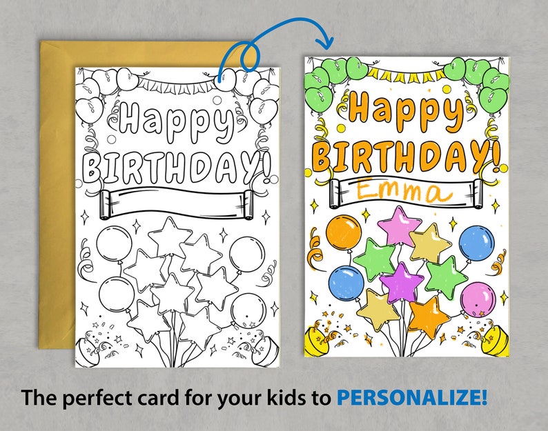 PRINTABLE Happy Birthday Coloring Card for Kids, Birthday Color Your ...