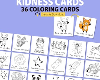 Kindness Coloring Cards for Kids: Printable Compliment Cards (PDF)