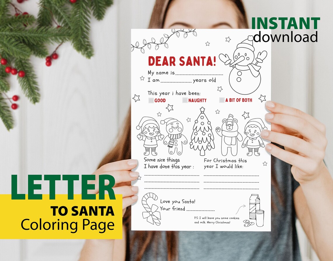 Letter to Santa Coloring Page PRINTABLE Kids Letter to Santa - Etsy UK