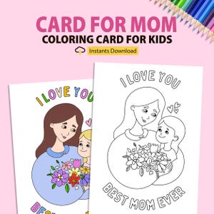 Printable Birthday Card for Mom: Kids Coloring Craft (PDF Download A4/Letter Size)