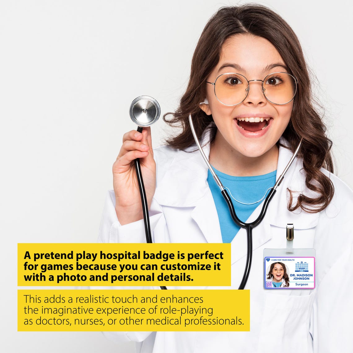 Doctor ID Card for Kids CANVA Template, Pretend Play Name Badge Printable, Kids ID Name Badge ...