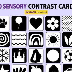 Carte sensoriali per bambini stampabili in bianco e nero, Flashcard Montessori stampabili ad alto contrasto per lo sviluppo del bambino, la stimolazione infantile