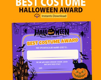Halloween Costume Award Printable Certificate, Halloween Certificate Best Costume, Trick or Treat Costume Award, Instant Download PDF