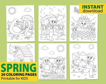 Spring Coloring Pages Printable , Kids Spring Coloring Book, Easter Coloring Sheets, 20 Coloring Bundle, Spring Coloring Activity