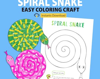 Snake Craft For Kids Printable, Coloring and Cutting Activity, Build a Snake Paper Spiral Snake Printable DIY, Paper Craft Activity for Kids