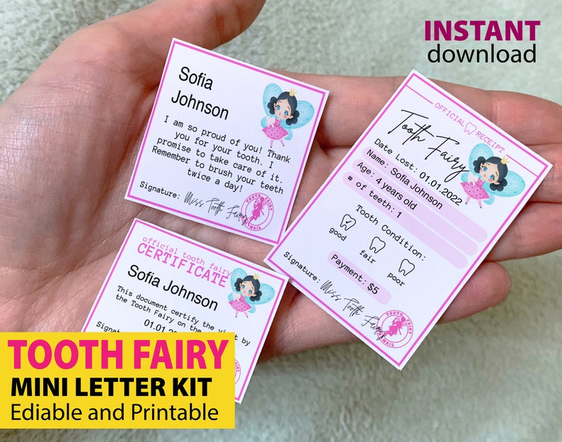 Printable Mini Tooth Fairy Letter Editable, Tooth Fairy Receipt, Tooth Fairy Note, Tooth Fairy ...