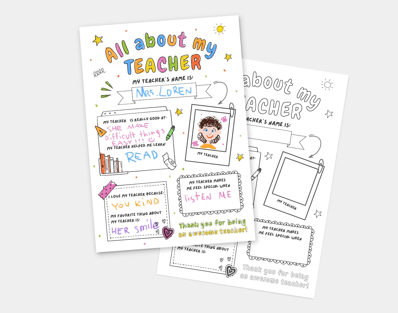 All About My Teacher, Teacher Appreciation Week Printable, Meet the ...