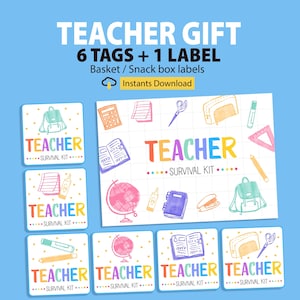 Teacher Survival Kit Printable Label, Teacher Survival Kit Gift Tag, Back to School, DIY Teacher Gift Tag, Gift for Teacher