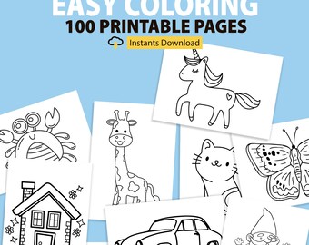 100 Kids Coloring Pages: Animals, Nature, Vehicles (PDF Download A4 Size)