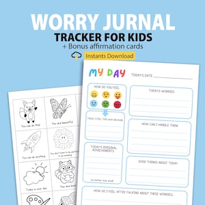 Printable Anxiety Journal for Kids, Worry Journal, Kids Mental Health Journal, Feelings Journal for Kids, Therapy Mental Health,Mood Tracker