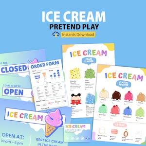 Pretend Play Ice Cream Printable, Ice Cream Shop Dramatic Play Set, Printable Ice Cream Shop Dramatic Play Kit,  Summer Imaginative Play