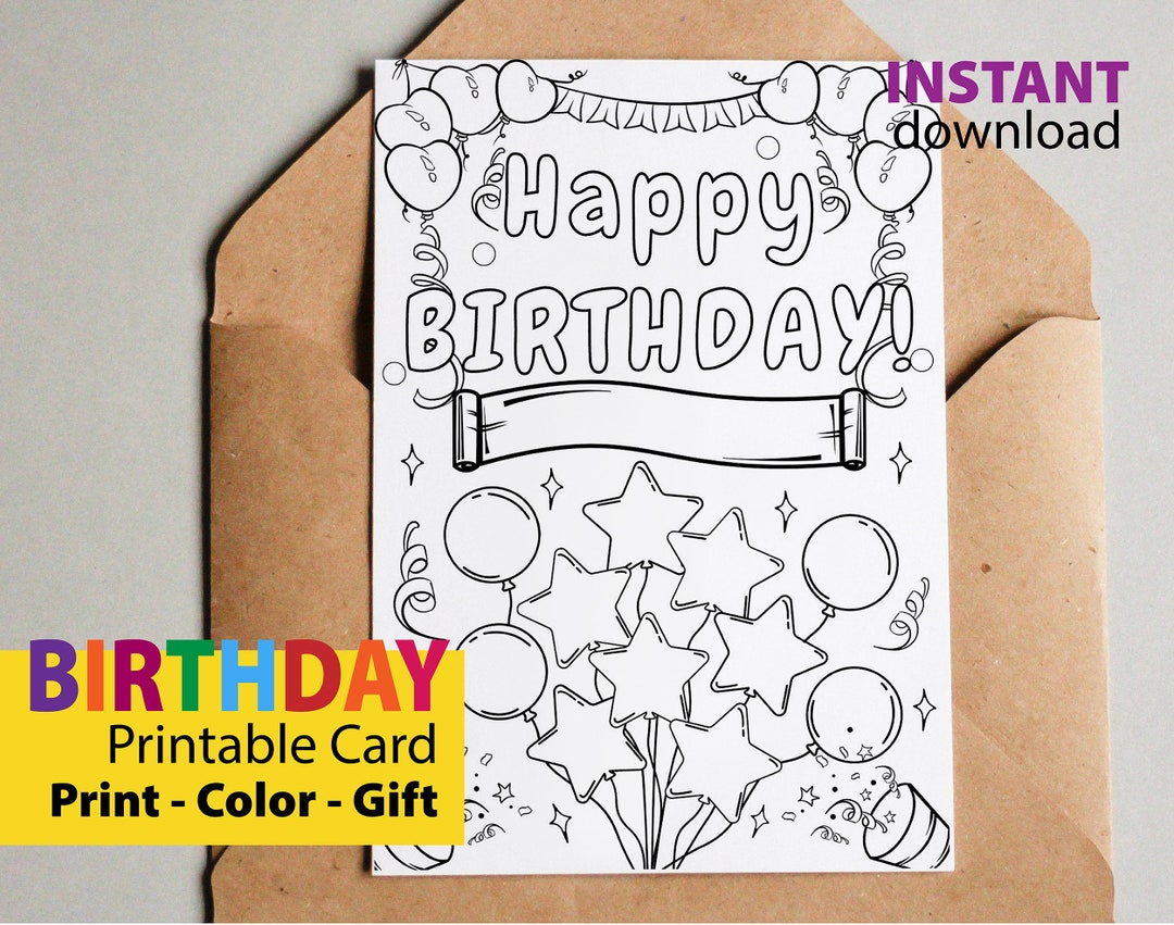 PRINTABLE Happy Birthday Coloring Card for Kids Birthday - Etsy