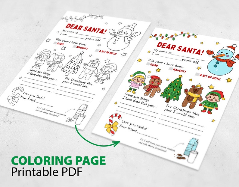 Letter to Santa Coloring Page PRINTABLE, Kids Letter to Santa Printable ...