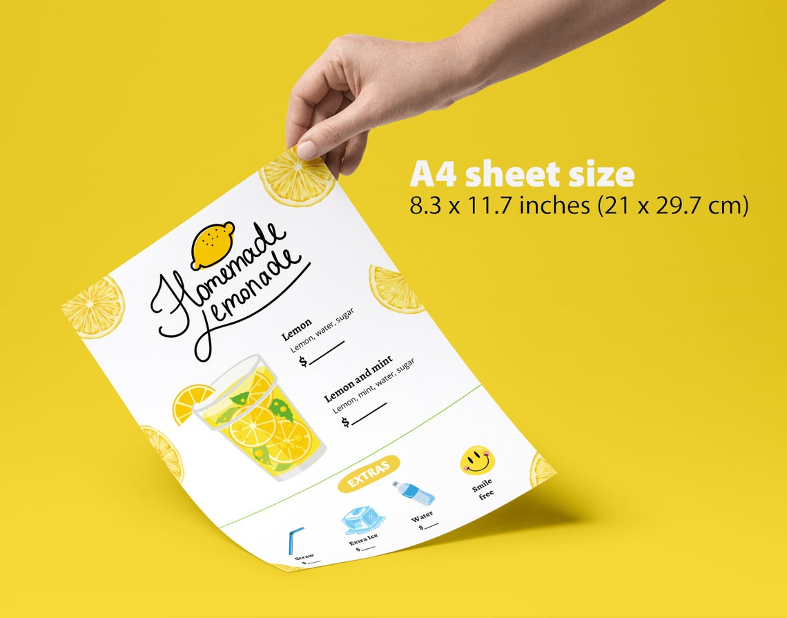 Lemonade Stand Pretend Play Printable Kit, Dramatic Play Menu, Summer