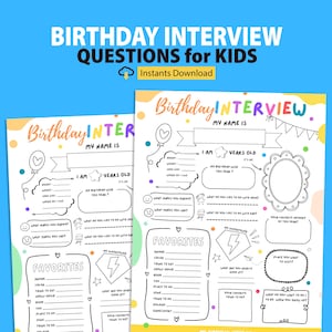 Birthday Interview Questions for Toddlers Printable, Kids Annual Questions Keepsake, Yearly Memory Diary, About Me Memory  Journal