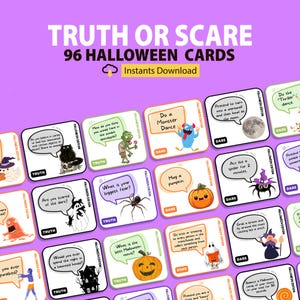 Juego de Verdad o Reto de Halloween: 96 tarjetas imprimibles (Descarga PDF)