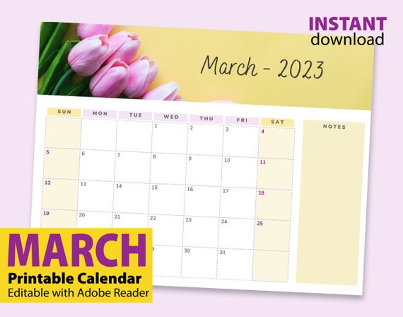 march-2023-calendar-printable-editable-one-month-calendar-etsy