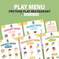 Pretend Play Menus, Pretend Restaurant Menus, Kids Play Menus, Kitchen ...