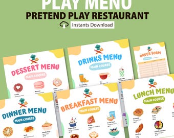 Menù del ristorante stampabile per giochi di ruolo: cucina per bambini, gioco di ruolo dello chef (download PDF)