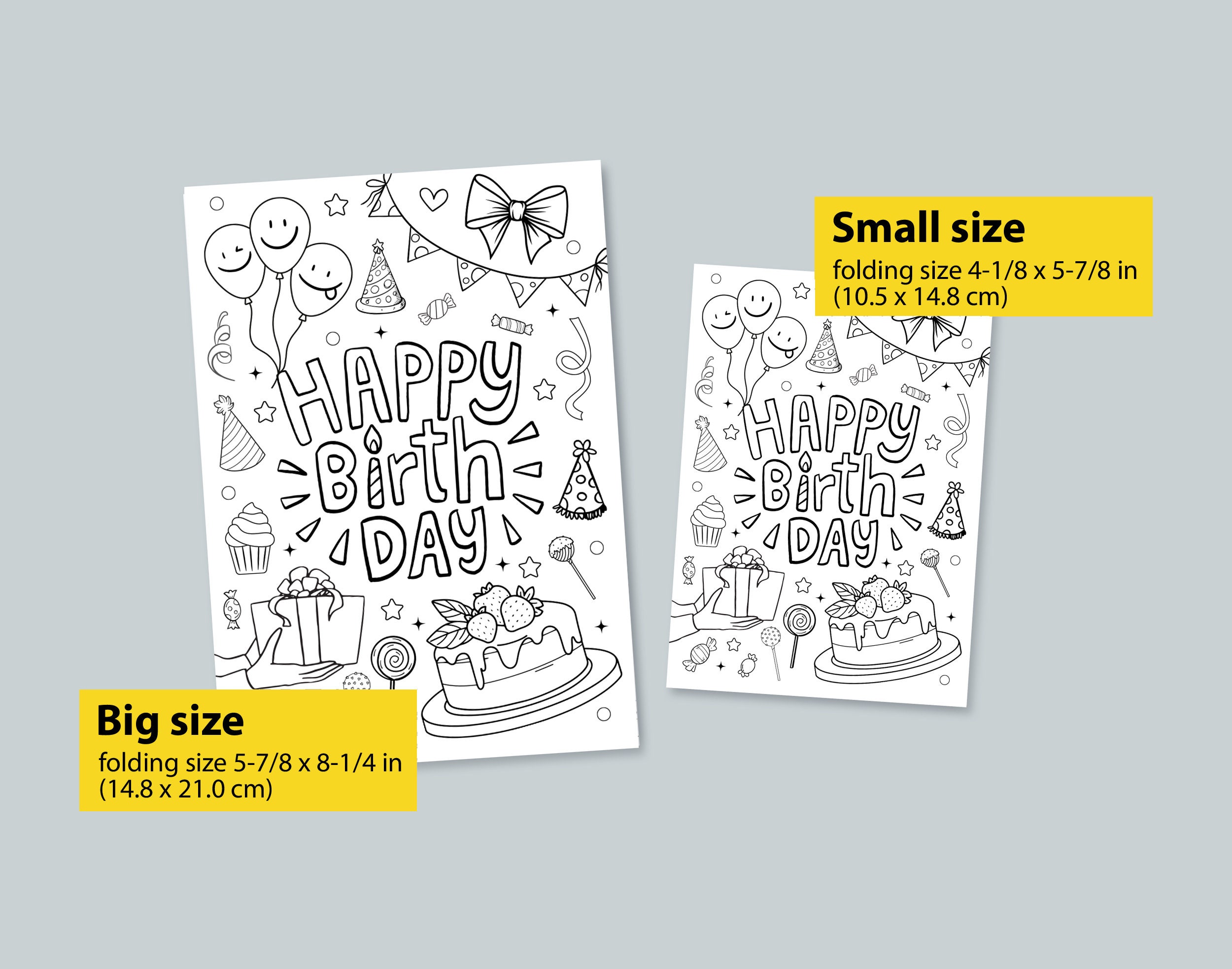PRINTABLE Happy Birthday Coloring Card, Greeting Birthday Card Instant