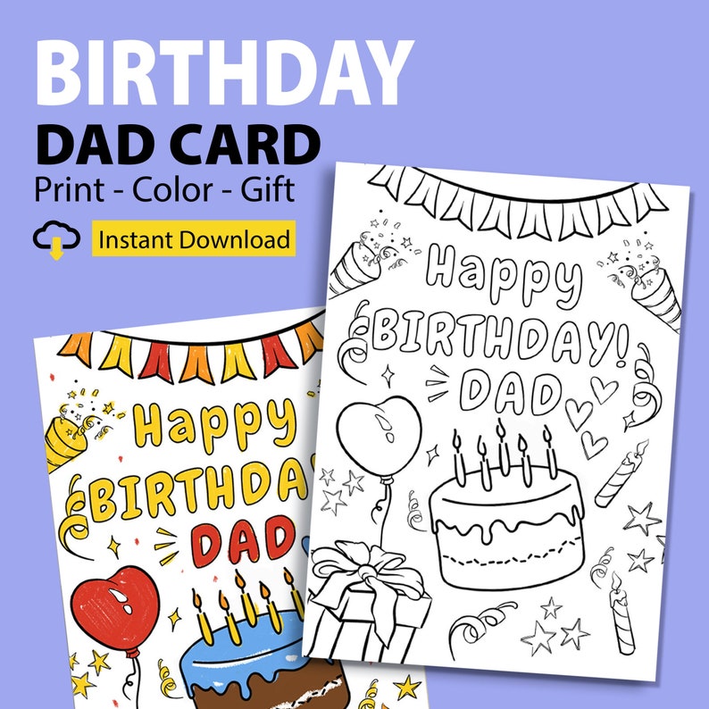 Dad Birthday Coloring Card Printable for Kids, DIY Birthday Card for ...