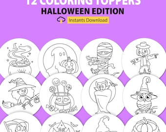 Halloween Coloring Cupcake Toppers: Printable Cake Decoration (PDF Download)