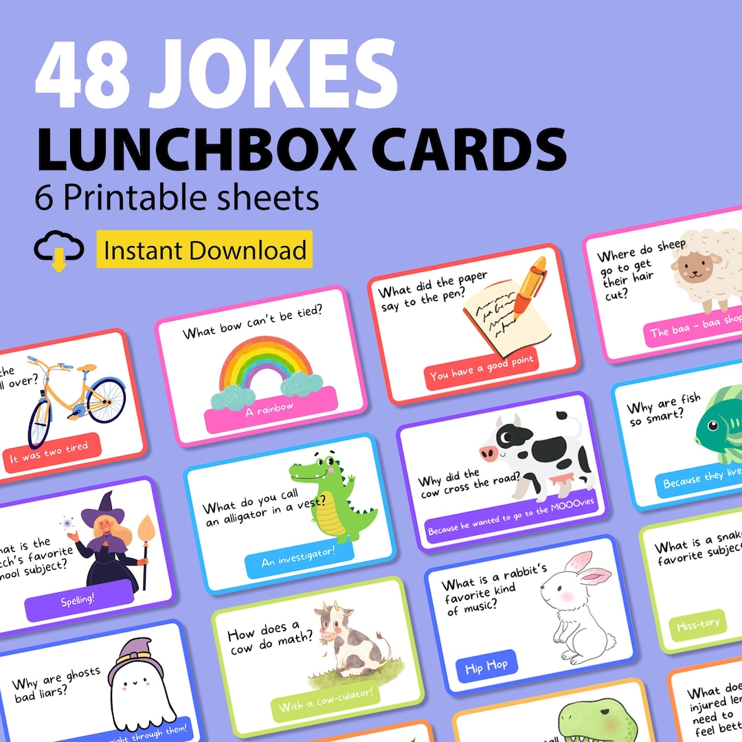 Lunchbox Jokes Printable, Funny Lunch Box Notes, Jokes for Lunch Bag
