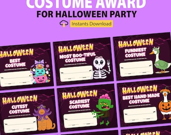 10 Halloween Costume Award printable Certificate, Halloween Certificate Bundle, Trick or Treat Costume Award, Instant Download PDF
