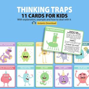 Negative Thoughts Thinking Cards for Kids Printable, Thought Monsters Thinking Trap Cards For Children, Communication Tool,