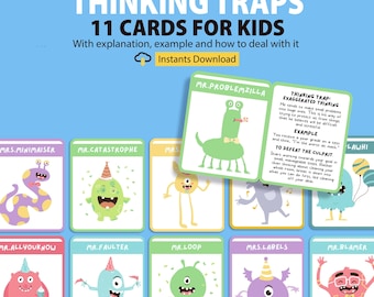 Negative Gedanken Denken Karten für Kinder druckbare, Gedankenmonster Denken Trap Karten für Kinder, Kommunikations-Tool,