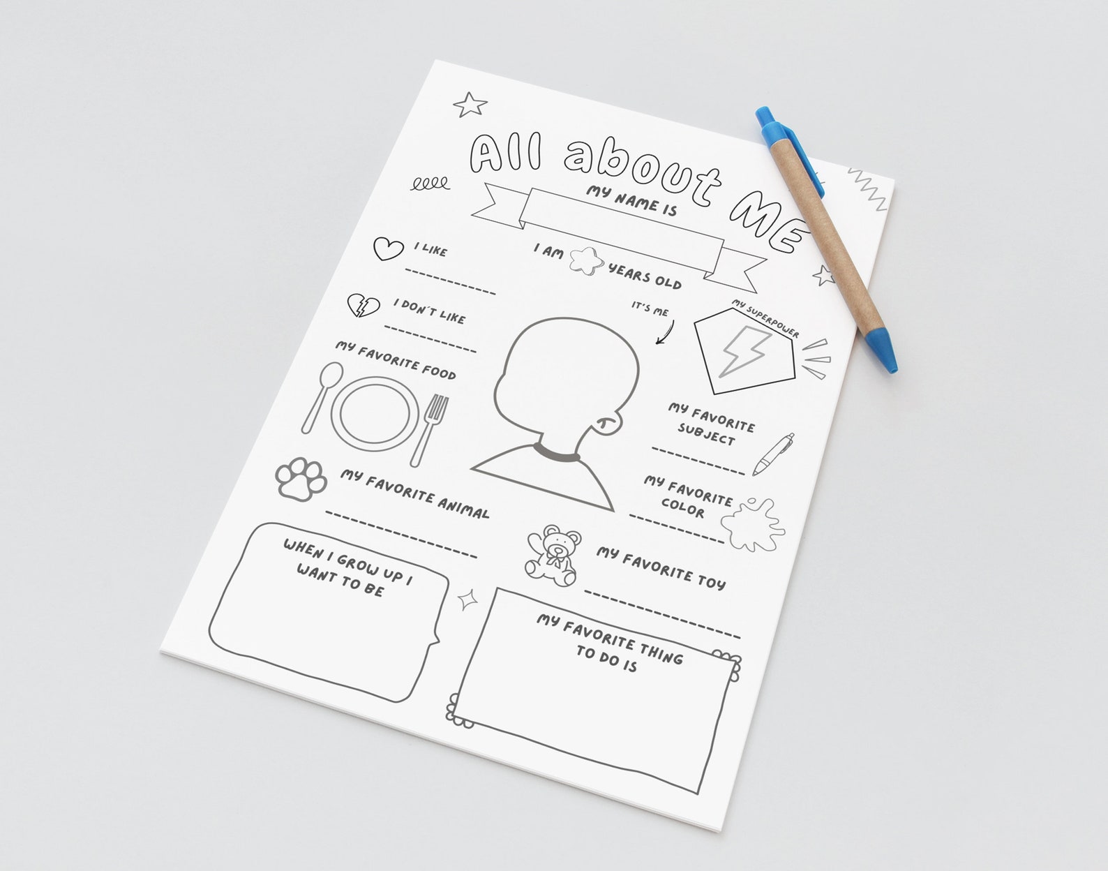 All About Me Coloring Page: Interview for Kids Printable Questionnaire ...