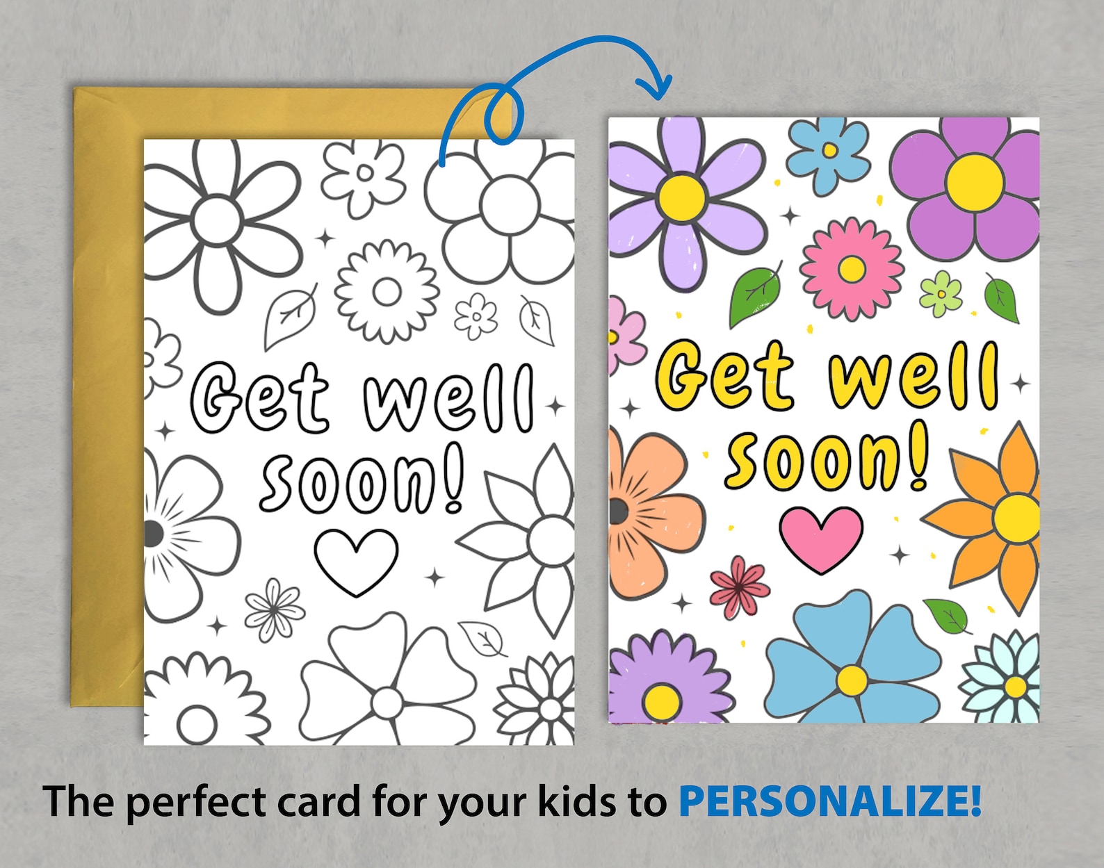 Get Well Coloring Card for Kids, Printable Feel Better Card, Get Well ...