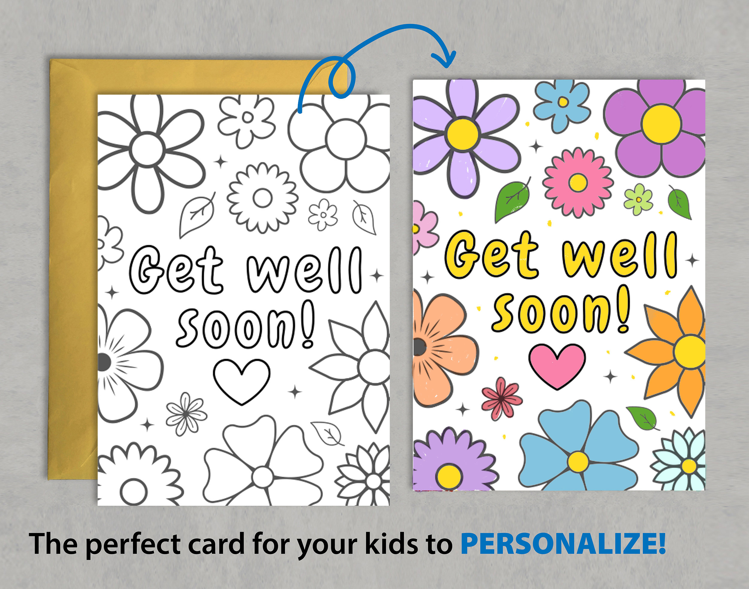 Get Well Coloring Card for Kids, Printable Feel Better Card, Get Well ...